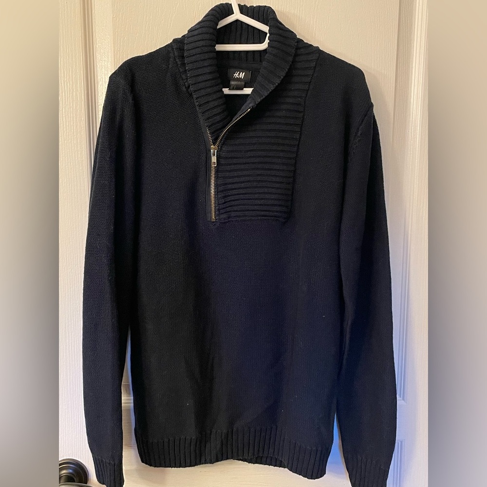 H&M Men's Dark Blue Zip-Up Sweater